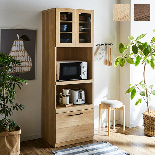 食器棚 キッチンボード 幅60 奥行45 高さ180 モイス加工付き 完成品 オーク ウォールナット ソフトクローズ レンジ台 ガラス扉(代引不可)