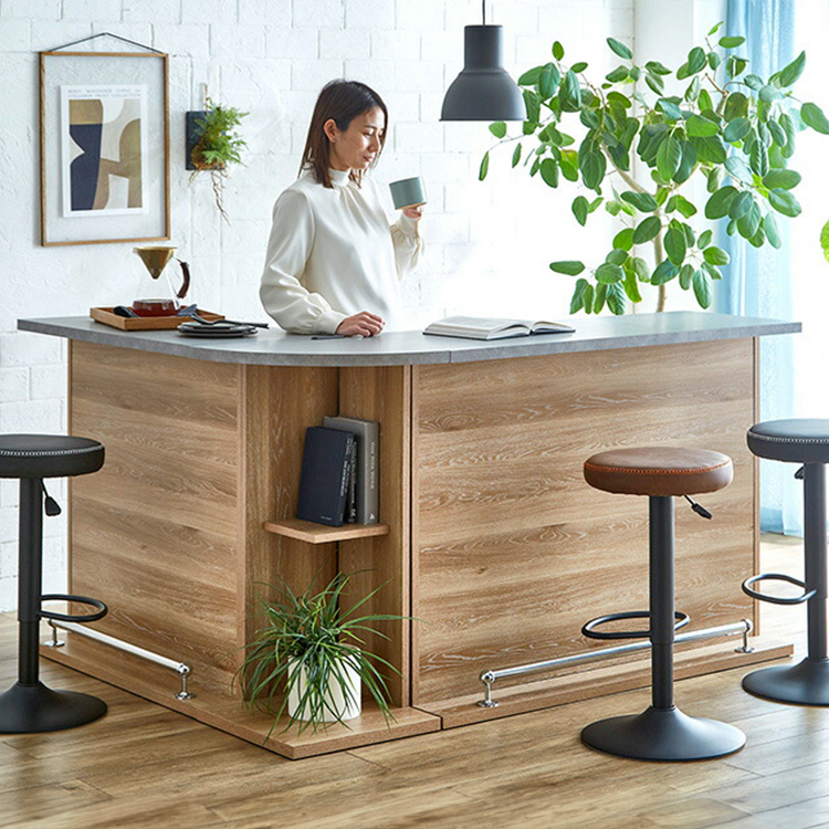 バーカウンター セット 幅90 幅120 L字 石目調 木目 国産 モダン カウンター カウンターテーブル ブラウンナチュラル グレー キッチン 収納 大容量 ハイカウンター(代引不可)