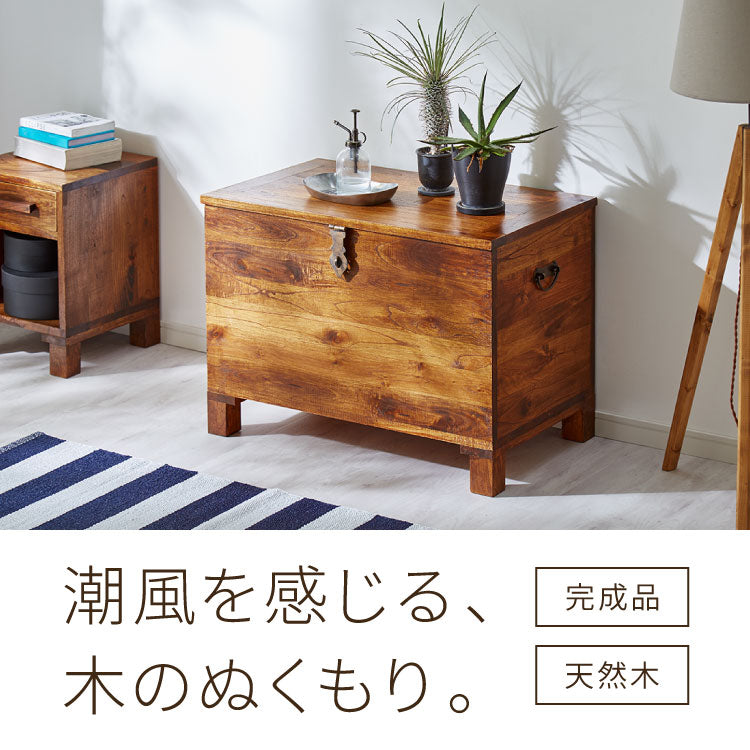 西海岸風 トランクボックス 木箱 幅76cm トランクBOX 木製 大容量収納 大型収納 衣服収納 物置き 玄関 リビング コンテナボックス 蓋付き アンティーク 収納木箱 箱 おしゃれ オシャレ お洒落 新生活(代引不可)