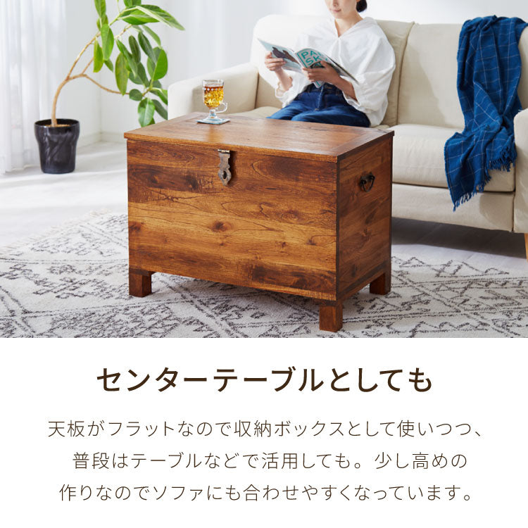西海岸風 トランクボックス 木箱 幅76cm トランクBOX 木製 大容量収納 大型収納 衣服収納 物置き 玄関 リビング コンテナボックス 蓋付き アンティーク 収納木箱 箱 おしゃれ オシャレ お洒落 新生活(代引不可)