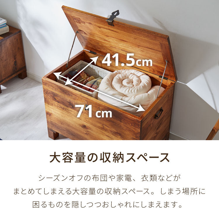 西海岸風 トランクボックス 木箱 幅76cm トランクBOX 木製 大容量収納 大型収納 衣服収納 物置き 玄関 リビング コンテナボックス 蓋付き アンティーク 収納木箱 箱 おしゃれ オシャレ お洒落 新生活(代引不可)