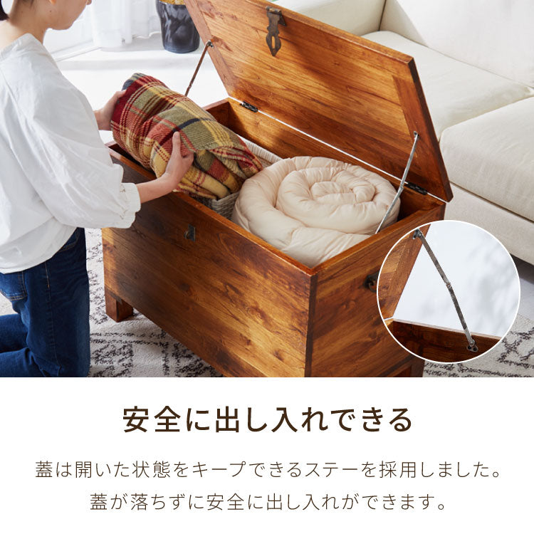 西海岸風 トランクボックス 木箱 幅76cm トランクBOX 木製 大容量収納 大型収納 衣服収納 物置き 玄関 リビング コンテナボックス 蓋付き アンティーク 収納木箱 箱 おしゃれ オシャレ お洒落 新生活(代引不可)