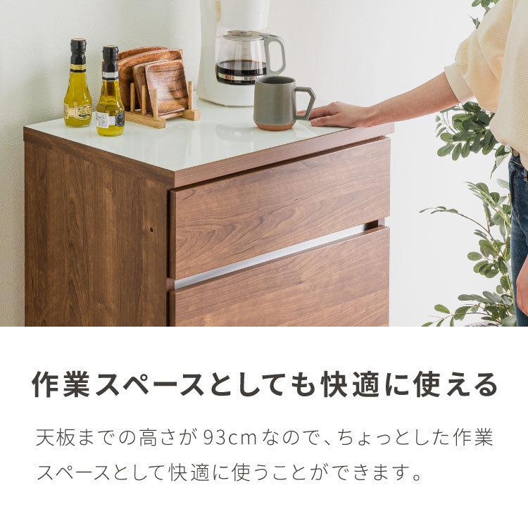 キッチンカウンター 60 幅60 高さ93 引き出し3杯 完成品 国産 日本製 大川家具 レンジ台 カウンター テーブル 食器棚 キッチンボード 引き出し 大容量(代引不可)【送料無料】
