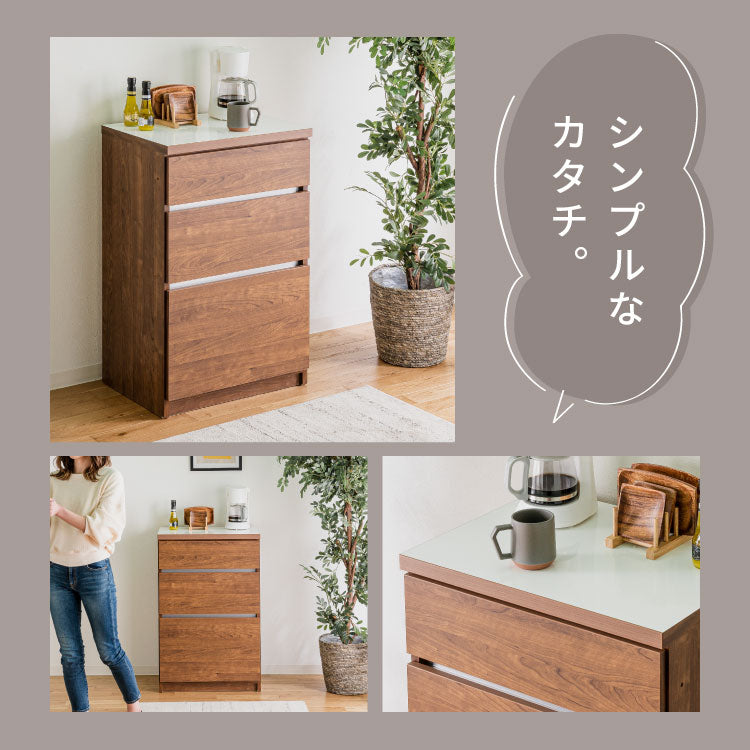 キッチンカウンター 60 幅60 高さ93 引き出し3杯 完成品 国産 日本製 大川家具 レンジ台 カウンター テーブル 食器棚 キッチンボード 引き出し 大容量(代引不可)【送料無料】