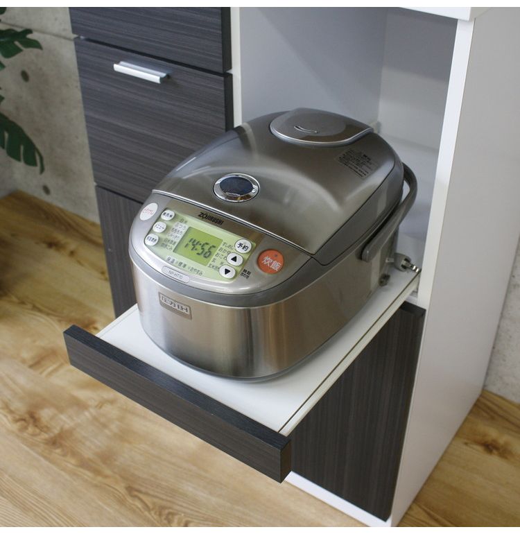 レンジ台 幅60 完成品 国産 大川家具 5キロ米びつ付き 食器棚 スライドカウンター 2口コンセント 引き出し 扉収納 レンジラック レンジボード キッチンボード カップボード(代引不可)【送料無料】