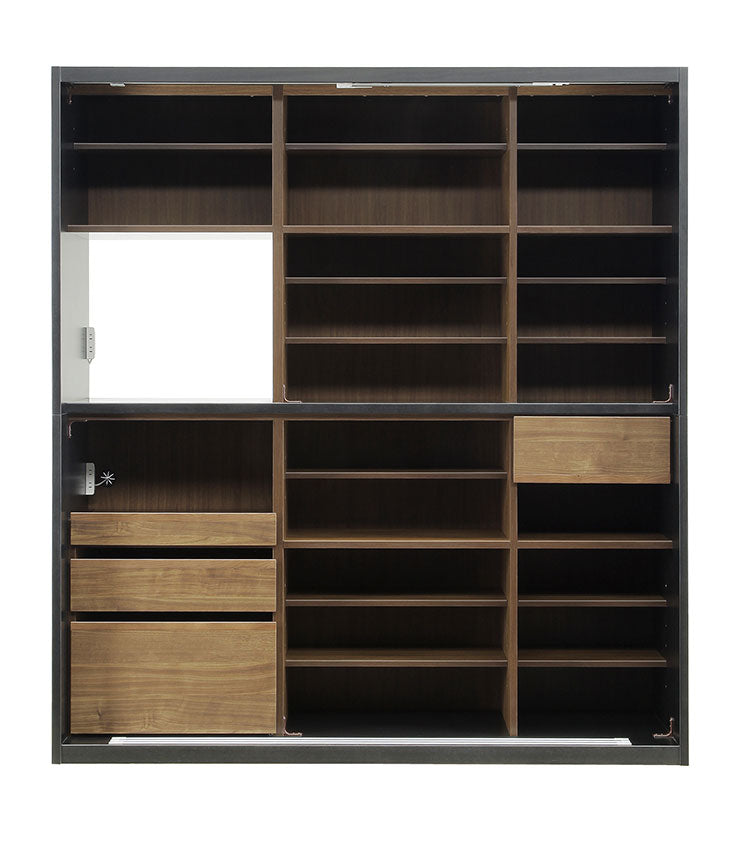 食器棚 完成品 引き戸 幅180cm 高さ200cm 開梱設置無料 ガラス スライド扉 コンセント付き キッチン シンプル キッチン収納 収納 キッチンボード レンジ台 飛散防止フィルム ホワイト ブラック (代引不可)