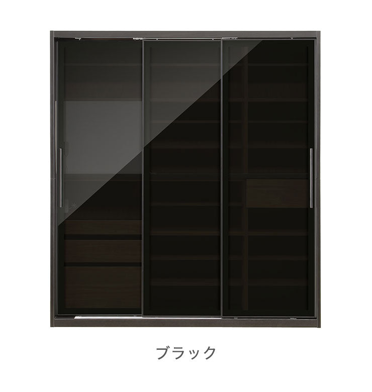 食器棚 完成品 引き戸 幅180cm 高さ200cm 開梱設置無料 ガラス スライド扉 コンセント付き キッチン シンプル キッチン収納 収納 キッチンボード レンジ台 飛散防止フィルム ホワイト ブラック (代引不可)