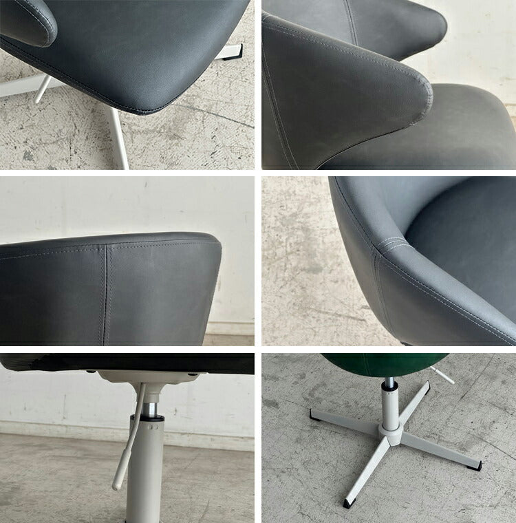 ラウンドチェア 回転チェア 昇降式 座面高38~48cm 十字脚 スチール脚 合成皮革 耐荷重80kg デスクチェア ワーキングチェア ダイニングチェア シンプル リビング ダイニング 回転式 椅子 チェア(代引不可)