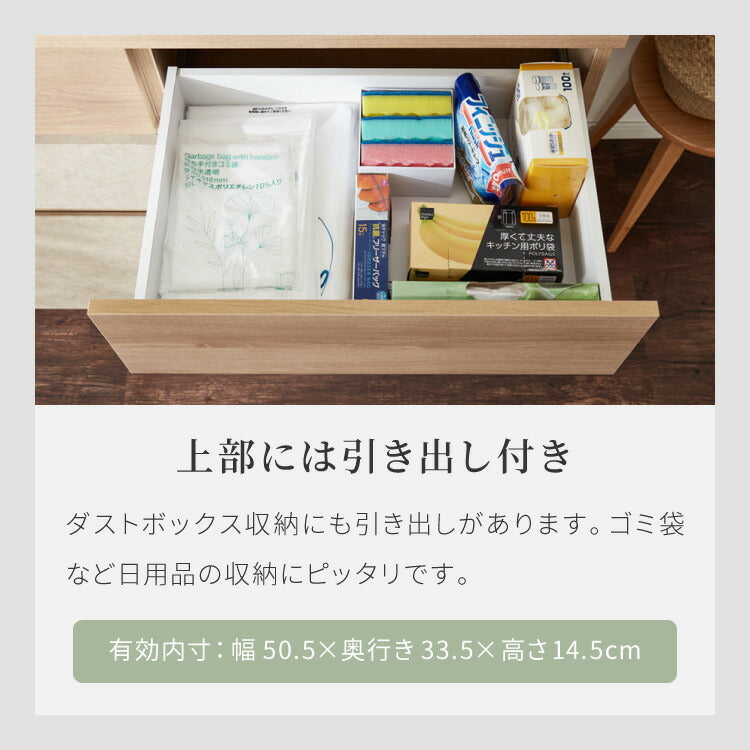 キッチンカウンター 幅120 完成品 日本製 ゴミ箱 引き出し ステンレス 天板 キッチンラック キャビネット サイドボード ダストボックス モダン ナチュラル セラミック調 国産 大川家具(代引不可)