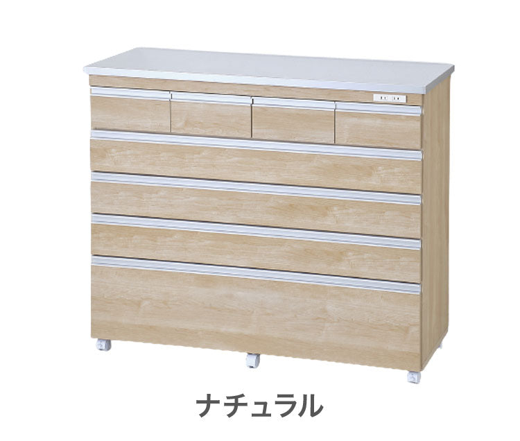 【完成品 日本製】 キッチンカウンター ステンレス天板 幅120 高さ100 5段 オープンスライド キャスター付き 国産 背面化粧仕上げ 鏡面仕上げ 間仕切り テーブル 食器棚 キッチンボード 引き出し(代引不可)