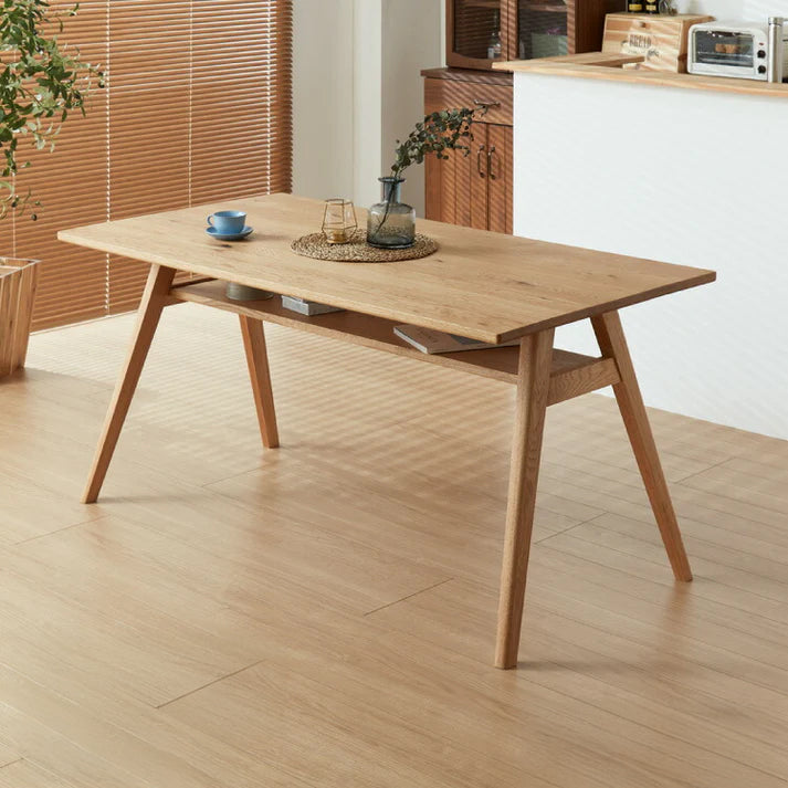 ダイニングテーブル 単品 幅150 高さ72 オーク無垢材 天然木 150×85 4人掛け 棚付き 北欧 おしゃれ 木製 食卓テーブル 木目 ナチュラル デスク 学習机 カフェ(代引不可)