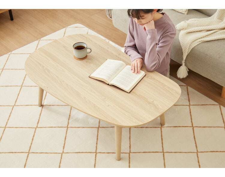 ビーンズ型 家具調こたつ こたつテーブル 105×65cm 節電 長方形 楕円形 丸脚 天然木脚 ラバーウッド 炬燵 おしゃれ 木製 北欧 ホワイト ナチュラル 一人暮らし 新生活(代引不可)