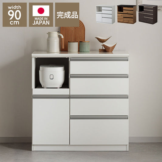 食器棚 幅90cm 完成品 90 キッチンカウンター 日本製 国産 大川家具 カウンター レンジ台 家電収納 モイス MOISS キッチンボード 石目調 ホワイト 木目調 ソフトクローズ 収納 キッチン収納 おしゃれ(代引不可)