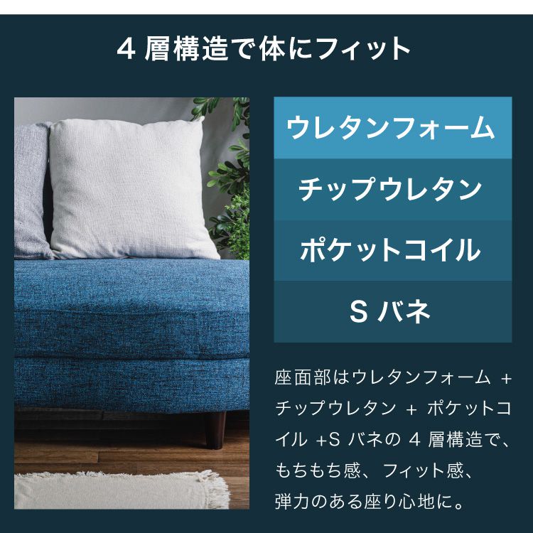 カウチソファ ソファ ソファーベッド sofa 3人掛け 開梱設置無料 ポケットコイル ラウンド 組み換え かわいい ファブリック カフェ風 丸形 ブルー グレー(代引不可)