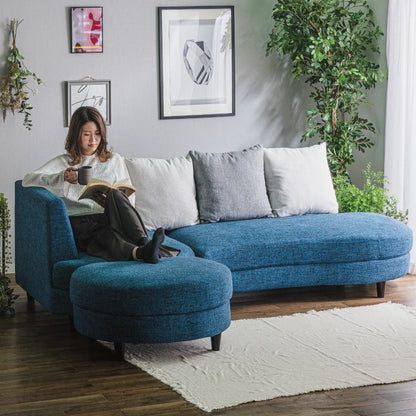 カウチソファ ソファ ソファーベッド sofa 3人掛け 開梱設置無料 ポケットコイル ラウンド 組み換え かわいい ファブリック カフェ風 丸形 ブルー グレー(代引不可)