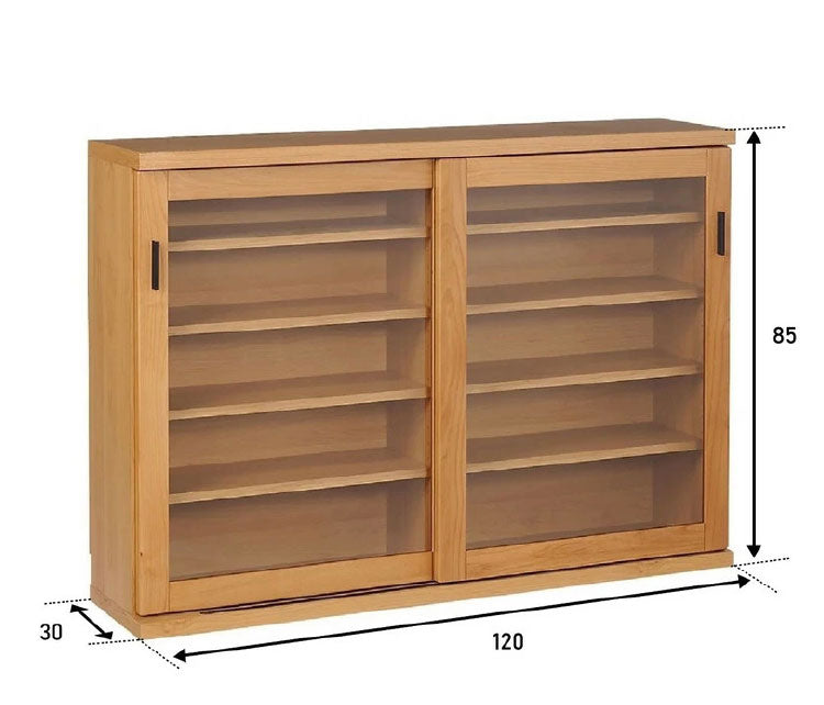 収納棚 シェルフ ラック スリム 完成品 国産 幅120 奥行30 高さ85 カウンター下収納 アルダー無垢材 天然木 木製 北欧 ガラス 引き戸 省スペース ナチュラル ブラウン インテリア おしゃれ(代引不可)