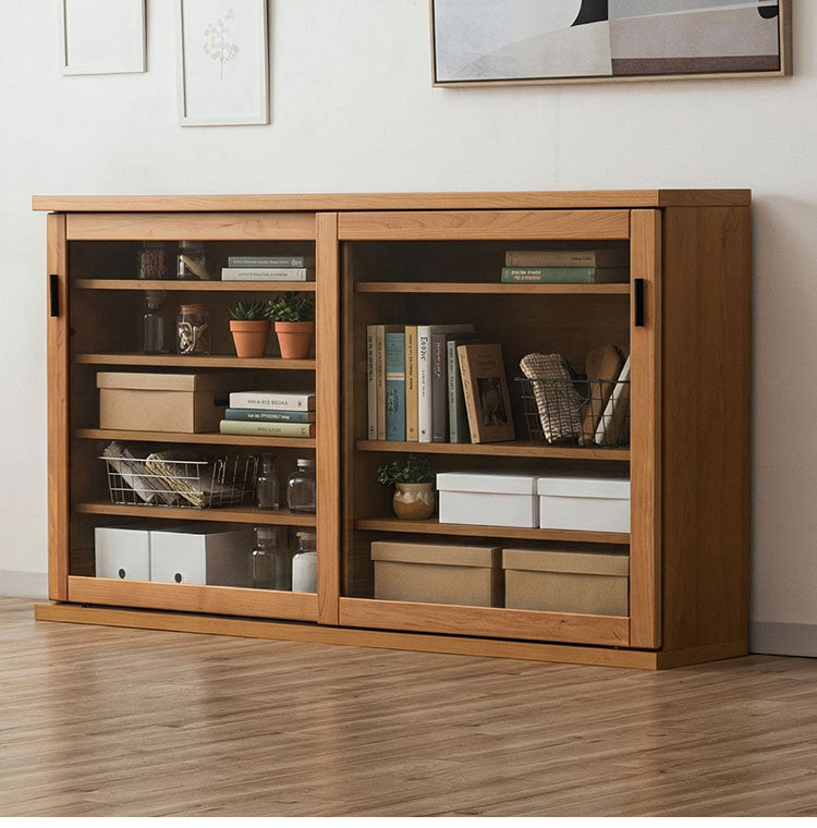 収納棚 シェルフ ラック スリム 完成品 国産 幅150 奥行30 高さ85 カウンター下収納 アルダー無垢材 天然木 木製 北欧 ガラス 引き戸 省スペース ナチュラル ブラウン インテリア おしゃれ(代引不可)