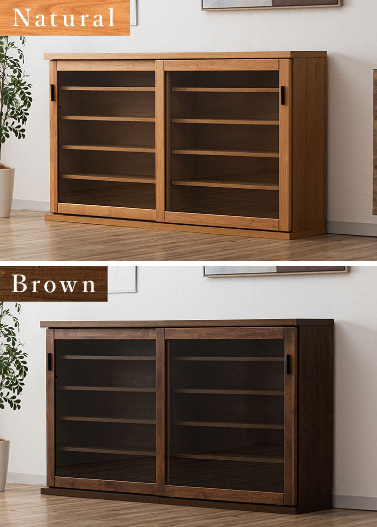 収納棚 シェルフ ラック スリム 完成品 国産 幅150 奥行30 高さ85 カウンター下収納 アルダー無垢材 天然木 木製 北欧 ガラス 引き戸 省スペース ナチュラル ブラウン インテリア おしゃれ(代引不可)