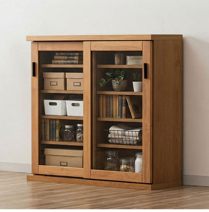 収納棚 シェルフ ラック スリム 完成品 国産 幅90 奥行30 高さ85 カウンター下収納 アルダー無垢材 天然木 木製 北欧 省スペース 棚 ガラス 引き戸 ナチュラル ブラウン インテリア おしゃれ(代引不可)