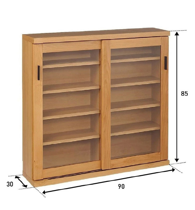 収納棚 シェルフ ラック スリム 完成品 国産 幅90 奥行30 高さ85 カウンター下収納 アルダー無垢材 天然木 木製 北欧 省スペース 棚 ガラス 引き戸 ナチュラル ブラウン インテリア おしゃれ(代引不可)