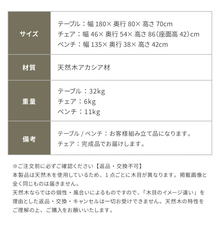 ダイニングテーブルセット 【開梱設置無料】 6人掛け 5点セット 幅180cm ダイニングセット ダイニングテーブル ダイニングチェア 3脚 ベンチ 天然木 アカシア ろくろ脚 ヴィンテージ アンティーク(代引不可)