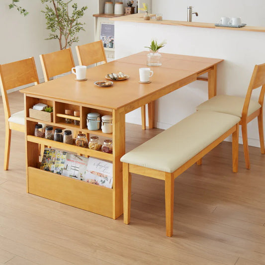 伸長式 ダイニングセット 4~6人用 ダイニングチェア4脚 ダイニングベンチ 収納付き 幅135~170cm 4人用 6人用 天然木 新生活 テーブル 食卓 木製 省スペース 北欧 モダン カントリー おしゃれ(代引不可)