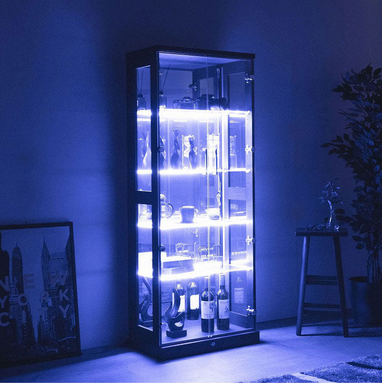 オリーブ65ハイタイプ コレクションラック 横型ブルーライト付タイプ 完成品 幅64cm 高さ160cm 奥行33cm フィギュア コレクションケース ガラスケース ショーケース コレクションボード ガラス棚(代引不可)