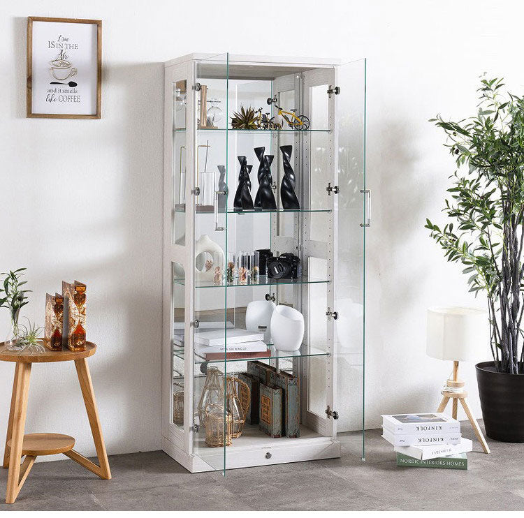 オリーブ65ハイタイプ コレクションラック 縦型ホワイトライト付タイプ 完成品 幅64cm 高さ160cm 奥行33cm フィギュア コレクションケース ガラスケース ショーケース コレクションボード ガラス棚(代引不可)