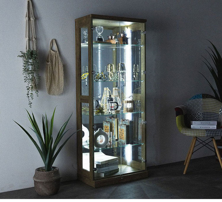 オリーブ65ハイタイプ コレクションラック 縦型ホワイトライト付タイプ 完成品 幅64cm 高さ160cm 奥行33cm フィギュア コレクションケース ガラスケース ショーケース コレクションボード ガラス棚(代引不可)