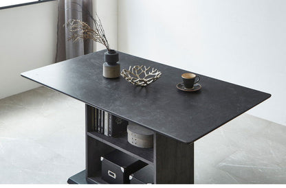 セラミックテーブル 140 ダイニングテーブル 収納棚付き 4人用 モダン セラミック天板 収納 ラック 食卓 作業台 デスク 傷防止 耐久性 モノトーン ダークグレー ライトグレー インテリア 片づけ(代引不可)