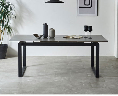 ダイニングテーブル 伸長式 セラミック 天板 150cm 180cm 4人 6人掛け 単品 伸縮 ダイニング テーブル セラミックテーブル 食卓 傷に強い 汚れに強い 耐熱 大理石調 モダン アイアン脚 グレー(代引不可)