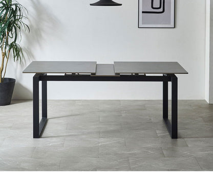 ダイニングテーブル 伸長式 セラミック 天板 150cm 180cm 4人 6人掛け 単品 伸縮 ダイニング テーブル セラミックテーブル 食卓 傷に強い 汚れに強い 耐熱 大理石調 モダン アイアン脚 グレー(代引不可)