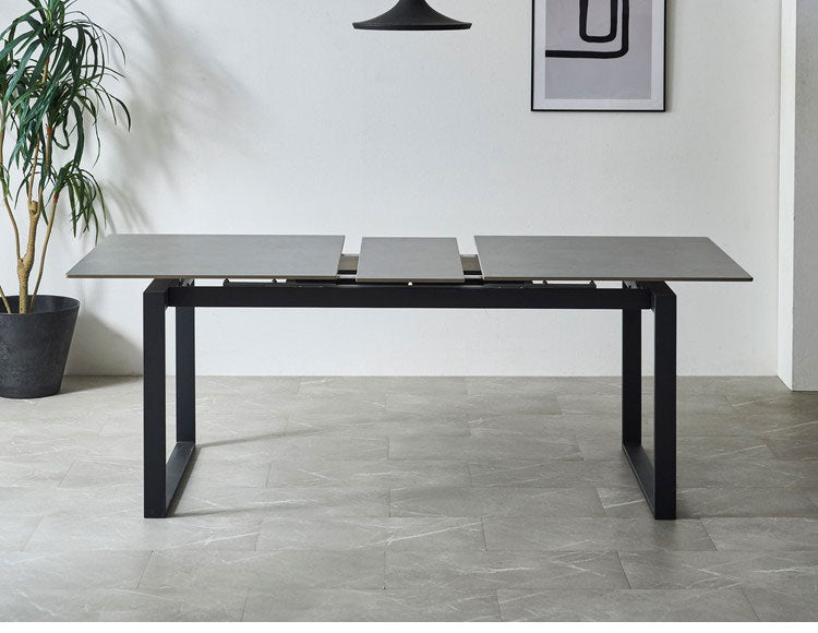 ダイニングテーブル 伸長式 セラミック 天板 150cm 180cm 4人 6人掛け 単品 伸縮 ダイニング テーブル セラミックテーブル 食卓 傷に強い 汚れに強い 耐熱 大理石調 モダン アイアン脚 グレー(代引不可)