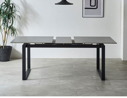 ダイニングテーブル 伸長式 セラミック 天板 150cm 180cm 4人 6人掛け 単品 伸縮 ダイニング テーブル セラミックテーブル 食卓 傷に強い 汚れに強い 耐熱 大理石調 モダン アイアン脚 グレー(代引不可)