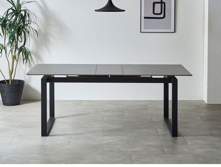 ダイニングテーブル 伸長式 セラミック 天板 150cm 180cm 4人 6人掛け 単品 伸縮 ダイニング テーブル セラミックテーブル 食卓 傷に強い 汚れに強い 耐熱 大理石調 モダン アイアン脚 グレー(代引不可)