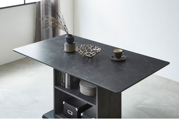 ダイニングテーブルセット 5点 4人掛け 収納付き 140cm幅 【開梱設置付き】 セラミックテーブル チェア4脚 ダイニングセット ブークレ調 アイアン脚 モダン おしゃれ 収納庫付き 収納 耐傷 耐汚(代引不可)