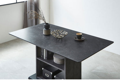 ダイニングテーブルセット 5点 4人掛け 収納付き 140cm幅 【開梱設置付き】 セラミックテーブル チェア4脚 ダイニングセット ブークレ調 アイアン脚 モダン おしゃれ 収納庫付き 収納 耐傷 耐汚(代引不可)