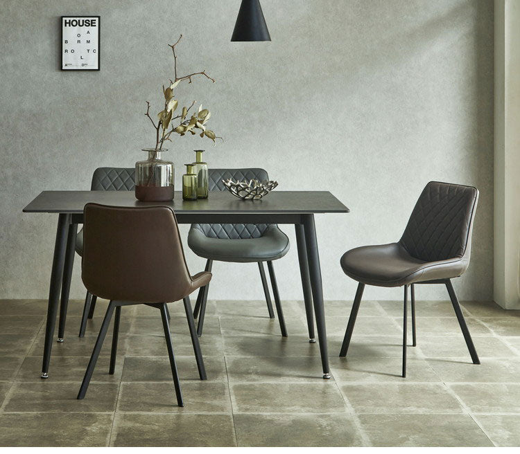 ダイニングセット 5点 4人掛け セラミックテーブル 【開梱設置付き】 140cm幅 チェア 4脚 PUレザー 合成皮革 アイアン脚 モダン スタイリッシュ 耐傷 耐熱 耐汚 石目調 4人用 おしゃれ 食卓セット(代引不可)