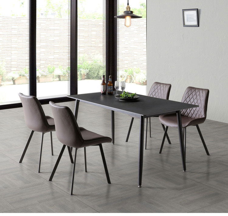 ダイニングセット 5点 4人掛け セラミックテーブル 【開梱設置付き】 140cm幅 チェア 4脚 PUレザー 合成皮革 アイアン脚 モダン スタイリッシュ 耐傷 耐熱 耐汚 石目調 4人用 おしゃれ 食卓セット(代引不可)