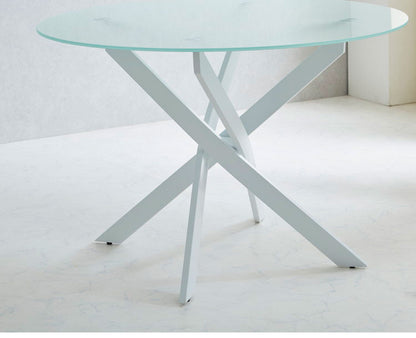 ガラス ダイニングテーブル ルイーズ 幅110cm 強化ガラス 10mm厚 2人~4人用 円形 丸テーブル風 クロス脚 アイアン脚 モダン スタイリッシュ おしゃれ カフェ風 クリア ホワイト ブラック 食卓机(代引不可)