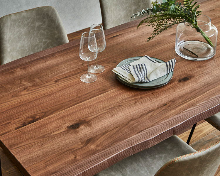 ダイニングテーブル 180cm幅 単品 一枚板風 耳付き オーク ウォールナット 天然木 突板 木目 4人掛け 4人用 モダン おしゃれ 北欧 鉄脚 アイアン レトロ シャカ テーブル 机 インテリア(代引不可)