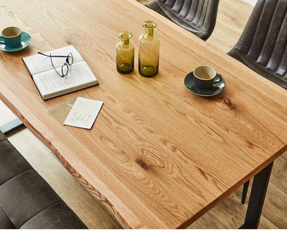 ダイニングテーブル 180cm幅 単品 一枚板風 耳付き オーク ウォールナット 天然木 突板 木目 4人掛け 4人用 モダン おしゃれ 北欧 鉄脚 アイアン レトロ シャカ テーブル 机 インテリア(代引不可)