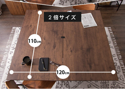 テーブル 天板が2倍に広がるガス圧昇降テーブル 110×60cm 110×120cm ブラウン ナチュラル 大理石調 おしゃれ シンプル 昇降テーブル ガス圧昇降式テーブル ダイニングテーブル リビングテーブル 高さ調節