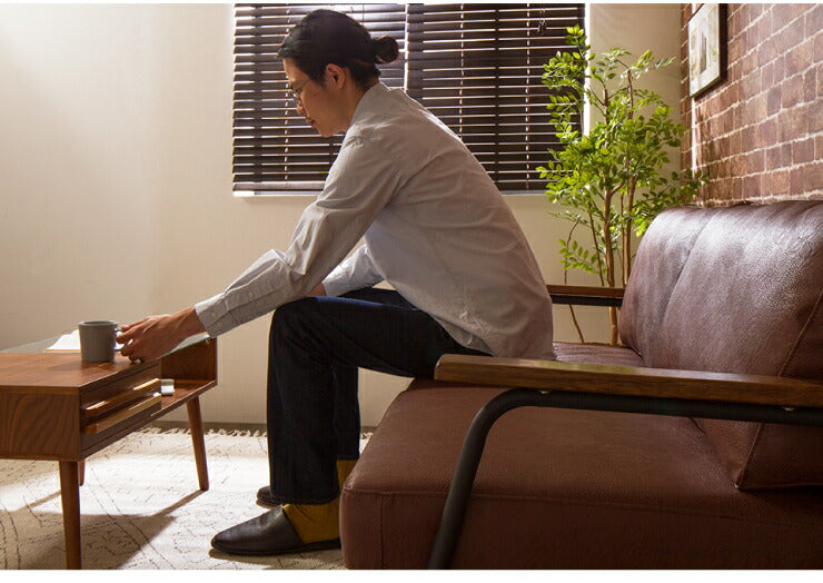 アイアンソファ 2.5人掛け 2Pソファ インダストリアル カジュアル 木肘 sofa ソファー 西海岸 おしゃれ(代引不可)