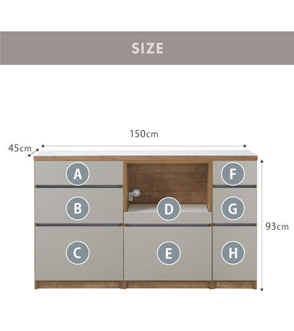 キッチンカウンター 150 幅150cm 高さ93cm 引き出し3杯 オープンスライド 【完成品 国産 日本製 大川家具 開梱設置無料】 レンジ台 カウンター テーブル 食器棚 引き出し 大容量 新生活 北欧(代引不可)