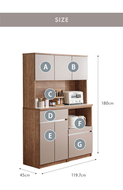 食器棚 キッチン収納 幅120cm 高さ180cm 奥行45cm 開梱設置付き ハイタイプ 大容量 国産 完成品 大川家具 日本製 キッチンボード 収納 白 ホワイト ブラウン 木目 ダイニング フルオープンレール 北欧(代引不可)