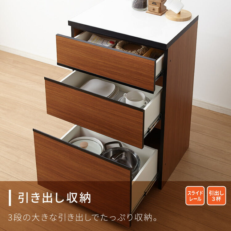キッチンカウンター 120 完成品 FRON120 引き出し収納 オープンスライド収納 レンジ台 間仕切り 背面化粧 奥行45 高さ93 フルオープンレール ポリエステル化粧板(代引不可)