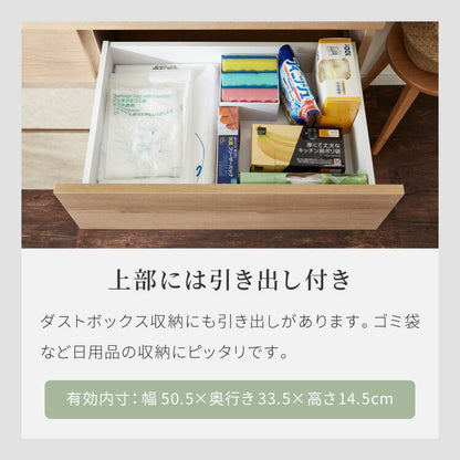 キッチンカウンター 幅120 完成品 日本製 ゴミ箱 引き出し ステンレス 天板 キッチンラック キャビネット サイドボード ダストボックス モダン ナチュラル セラミック調 国産 大川家具(代引不可)
