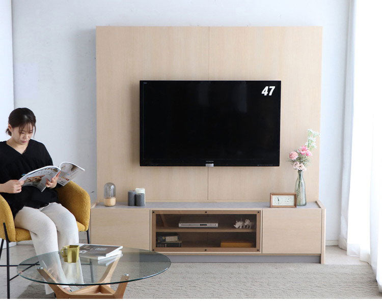 テレビボード 幅180cm シェルフ付き 日本製 ローボード ガラス扉 モルタル調 AV収納 ゲーム収納 テレビラック 配線コード 木目調 高級感 モダン テレビ台 上品 ナチュラル(代引不可)