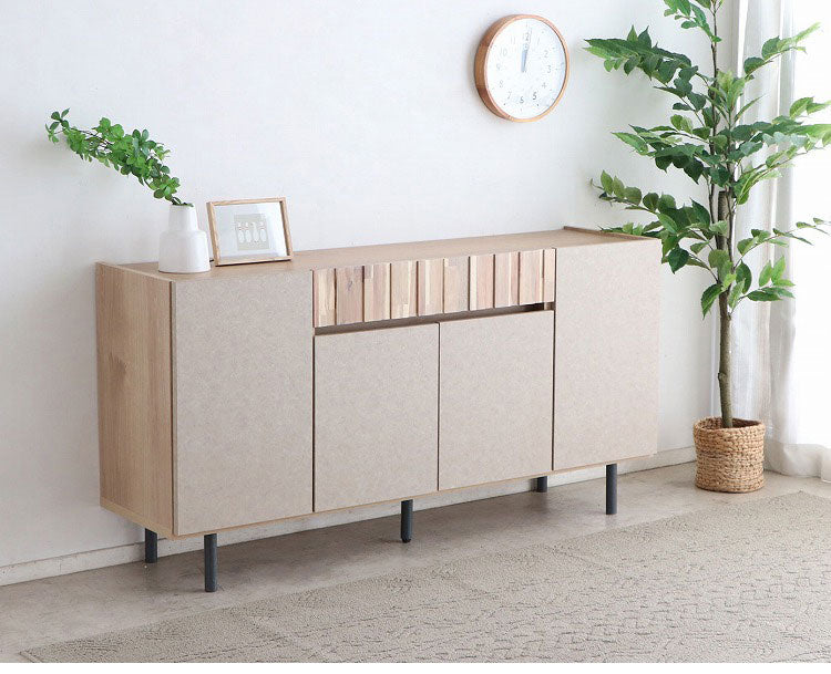 サイドボード クリート 150cm ベージュ収納家具 アカシア集成材 ウレタン塗装 木脚サイドボード ラバーウッド無垢 強化紙化粧板 F☆☆☆☆家具 日本製サイドボード おしゃれ収納家具(代引不可)